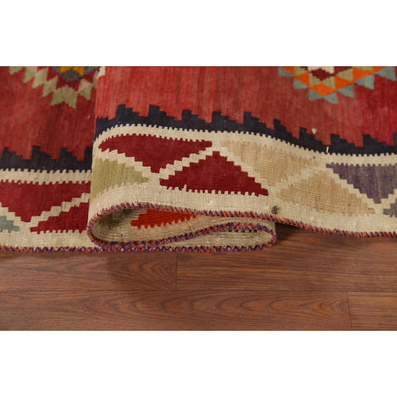 Kilim Qashqai Persian Vintage Rug Hand-Knotted Red Wool Carpet - 4'2"x 7'11"