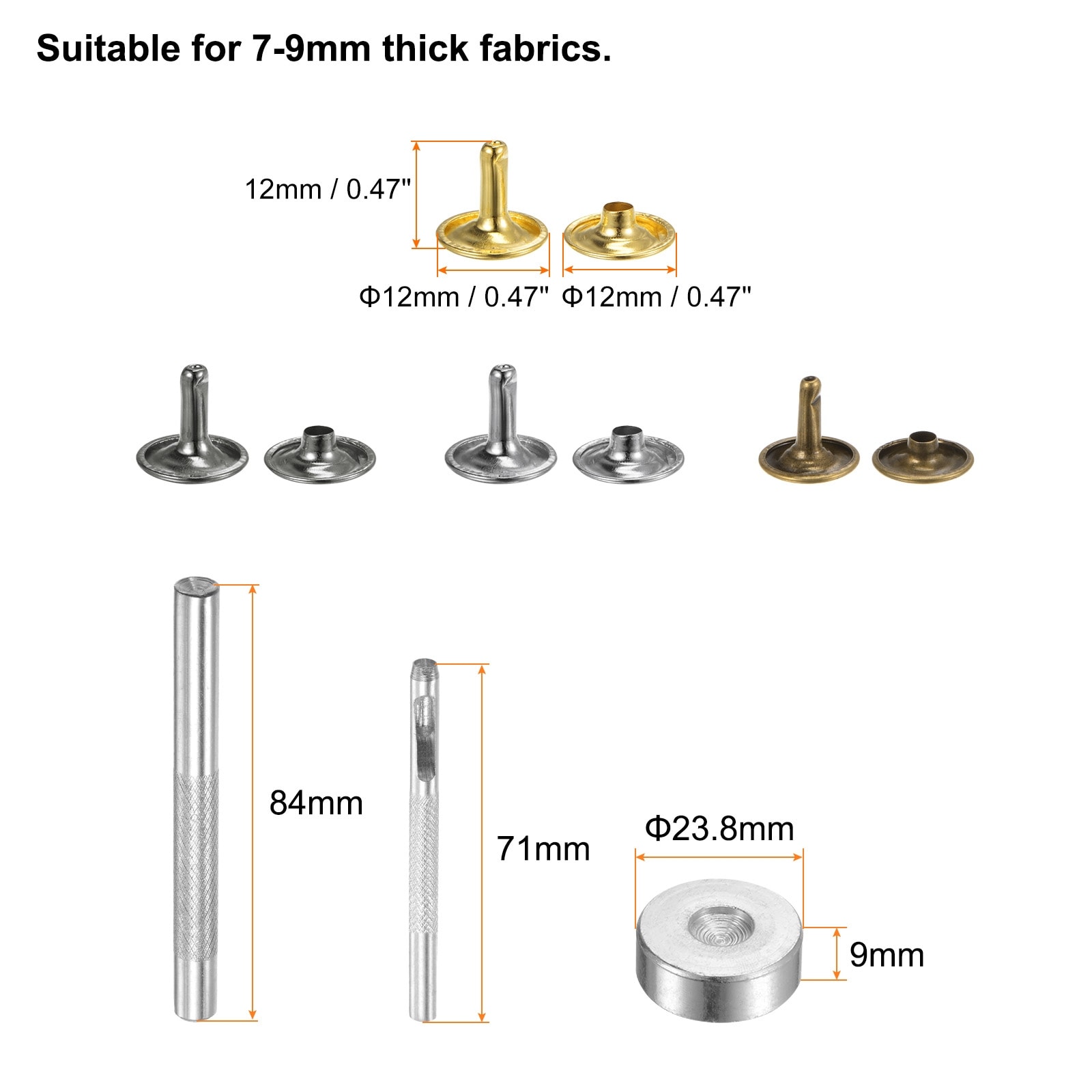 Leather Rivets Metal Double Cap Rivet Snaps Studs Fasteners with Setting Tools Rivets for Leather Craft Decoration