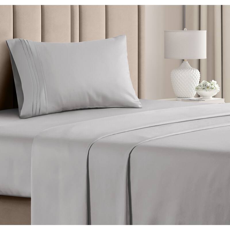 CGK Linens 4 Piece Solid Deep Pockets Microfiber, Easy-Fit Bed Sheet Set - Twin XL - Light Grey