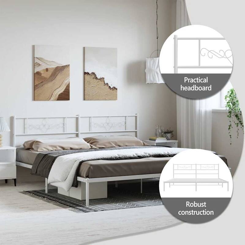vidaXL 12 Inches White California King Metal Bed Frame No Mattress - 86.2" x 73.6" x 35.4"