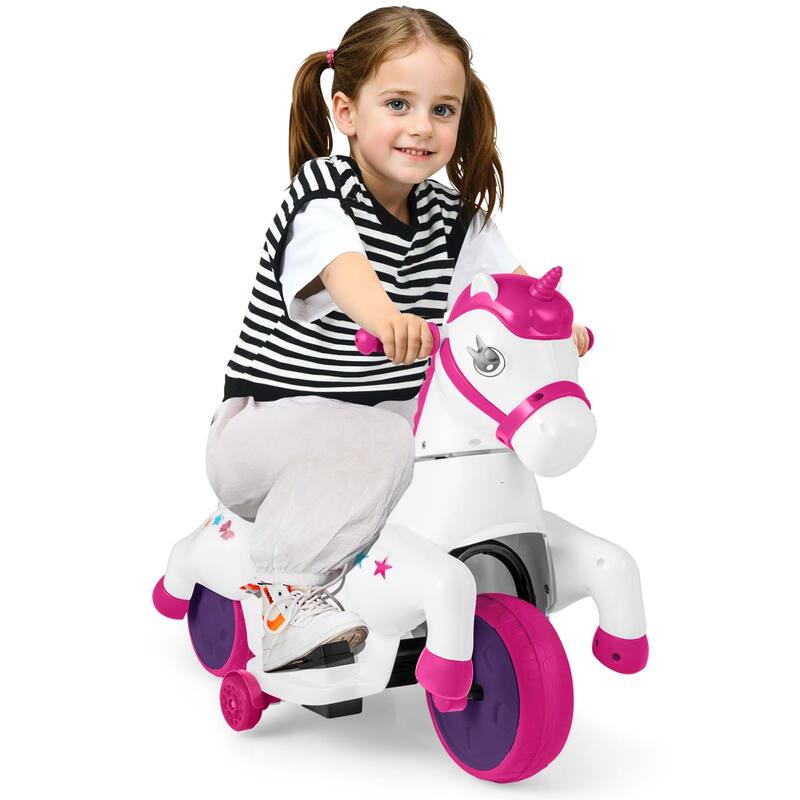 Costway 12V Kids Ride on Unicorn Toy with Training Wheels Music - See Details