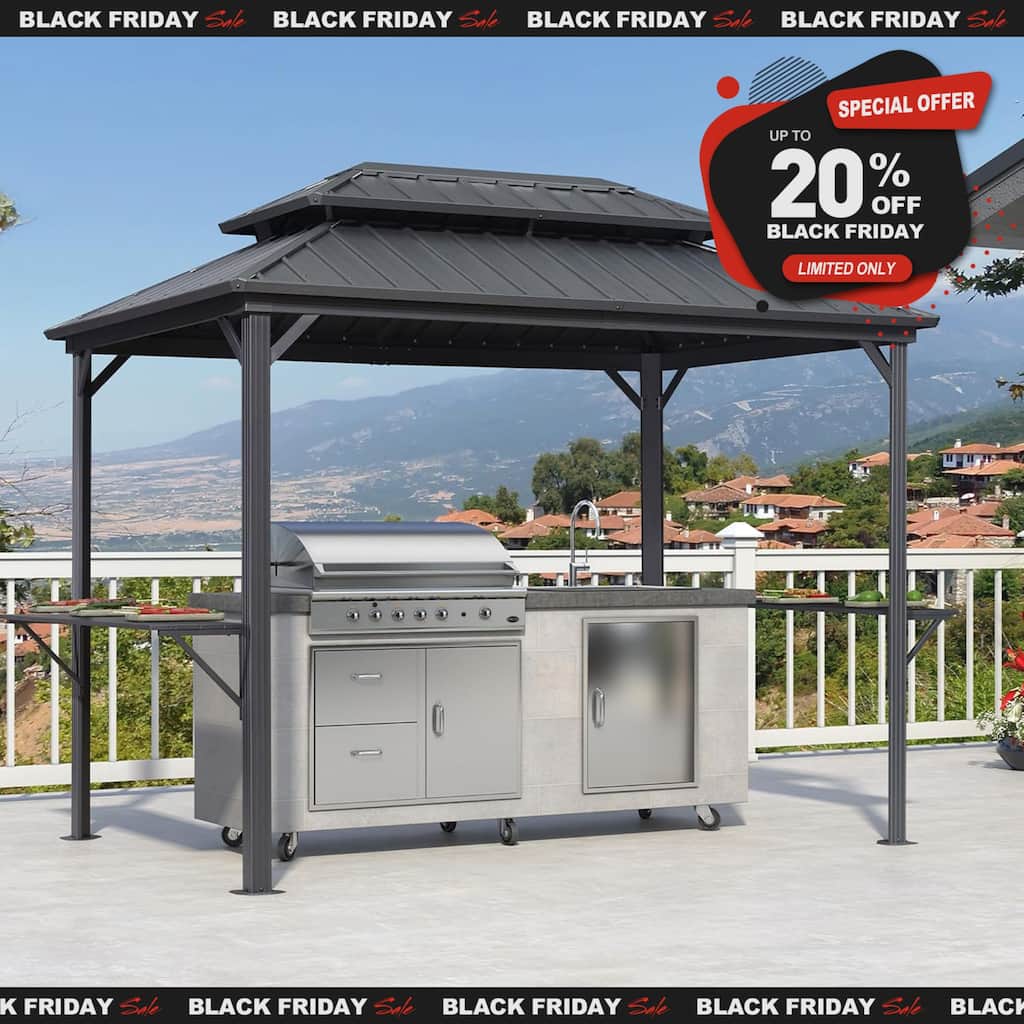 PURPLE LEAF Hardtop Grill Gazebo Galvanized Steel Roof Outdoor BBQ Canopy with Ceiling Hook and Shelves