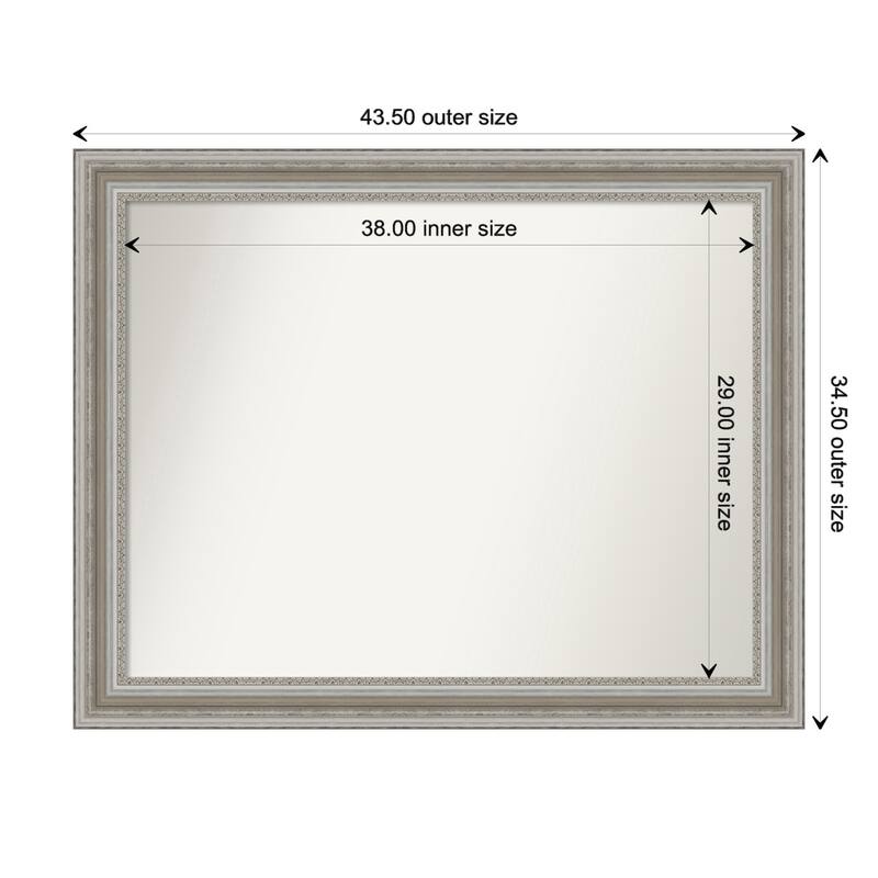 Parlor Silver Framed Non-Beveled Custom Wall Mirror, Bathroom Vanity Mirror - Outer Size: 43.5 x 34.5