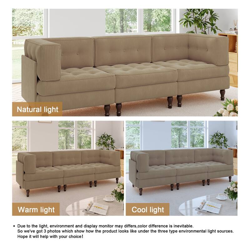 98"W Modular Upholstered Corduroy Sectional Sofa for Living Room