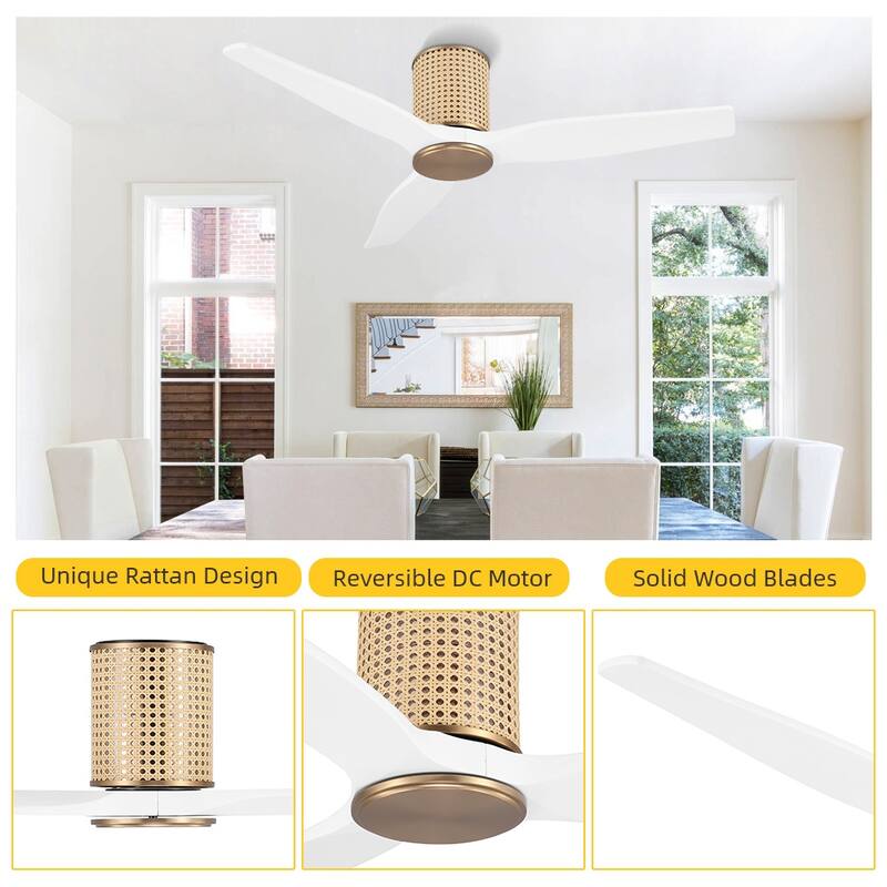 MLiAN 48" Ceiling Fan Low Profile Flush Mount Fan 6 Speed