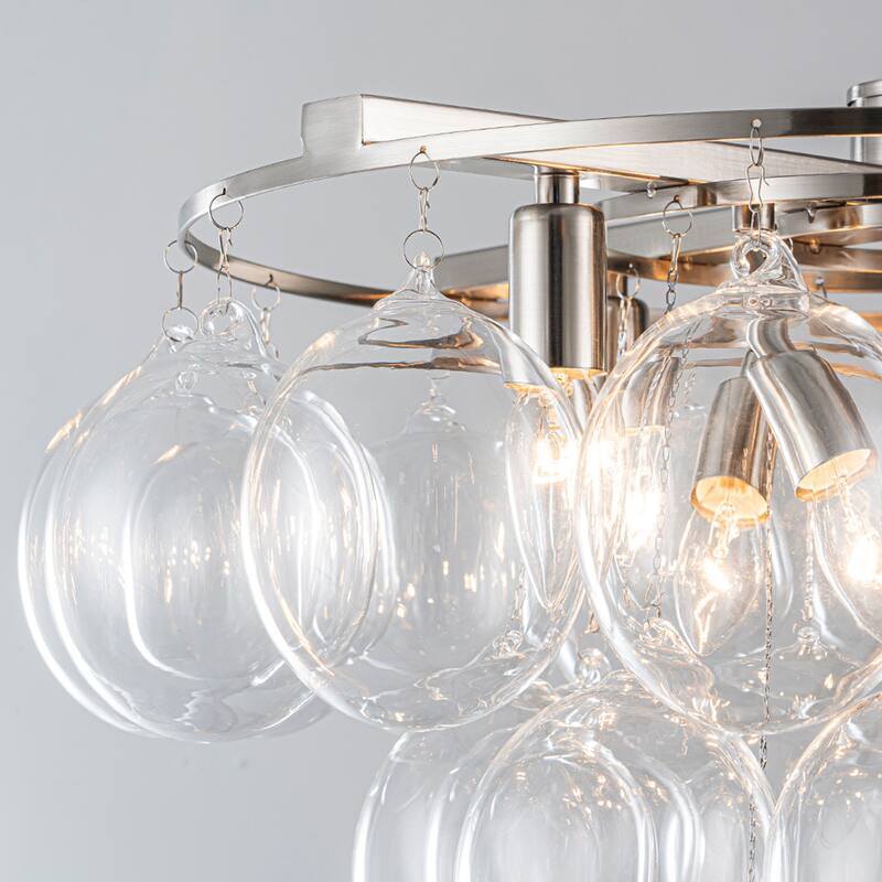 Starsky 8 - Light 23in. Modern Glam Cluster Glass Bubble Chandelier with 28 Clear Glass Globe Bubble