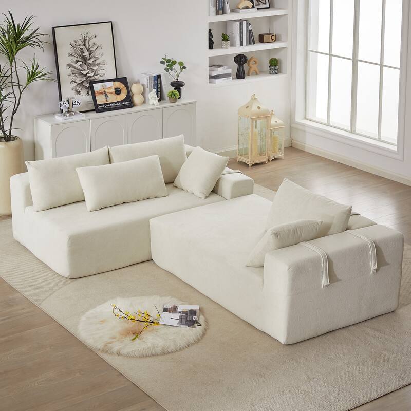 Modern Chenille Upholstered Sectional Sofa Couch Set,Modular L Shaped Sectional Living Room Sofa Set With 6 Pillows(Left Chaise)