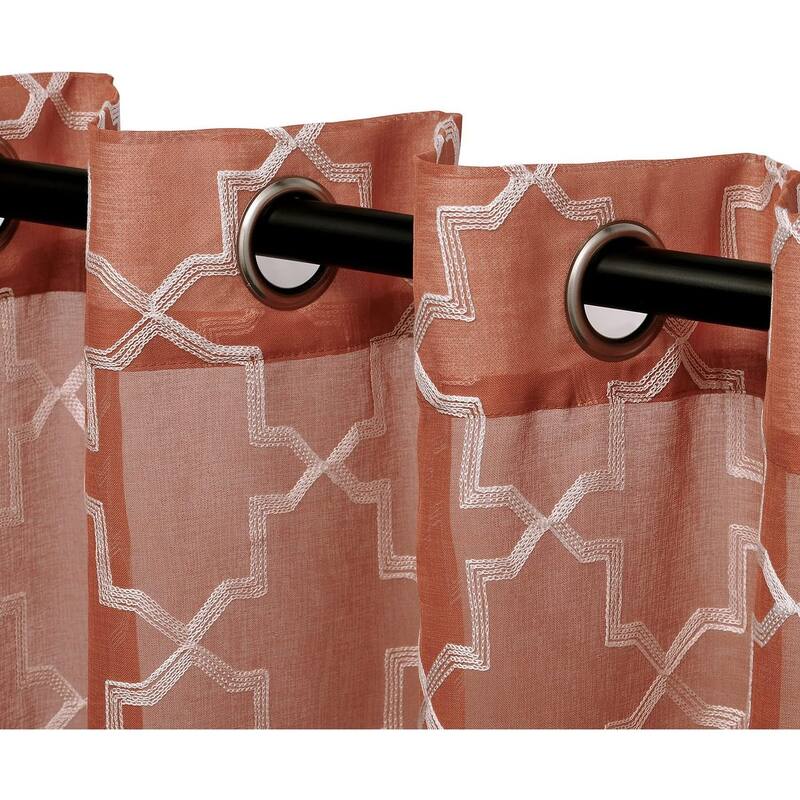 Superior Decorative Quatrefoil Embroidered Sheer Curtain Set with 2 Panels