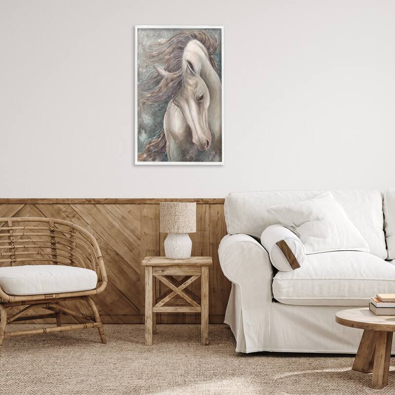 Stupell Rearing Horse with Waving Mane Framed Giclee Art Design By Jody Bergsma