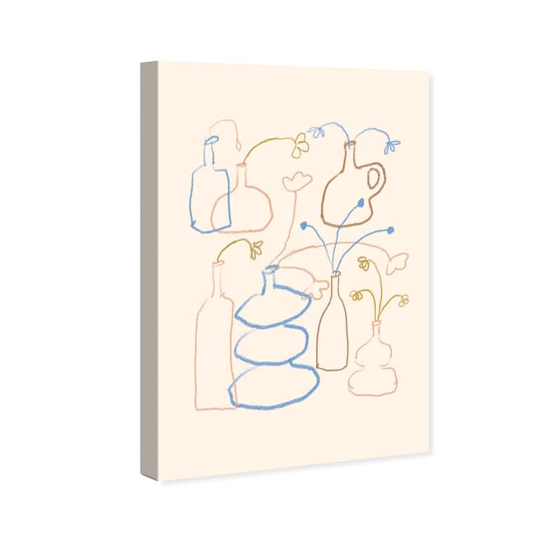 Wynwood Studio Canvas Floral and Botanical Outline Slhouette Vases White and Vanilla Modern & Contemporary Wall Art Canvas Print