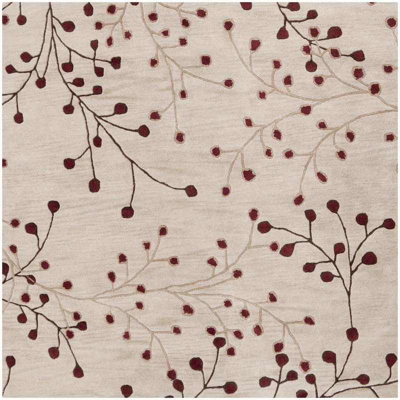 Livabliss Athena French Country Floral & Botanical Hand Tufted Area Rug - 8' x 8' Square - Burgundy