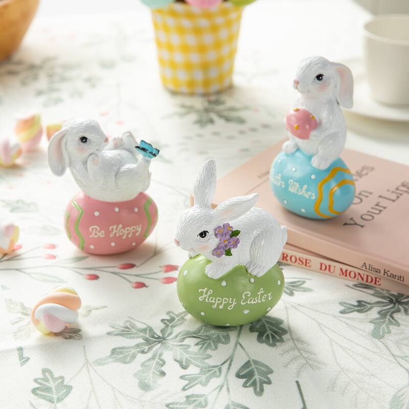 Glitzhome Easter Resin Bunny Table Decor Rabbit Figurines Lovely Gifts