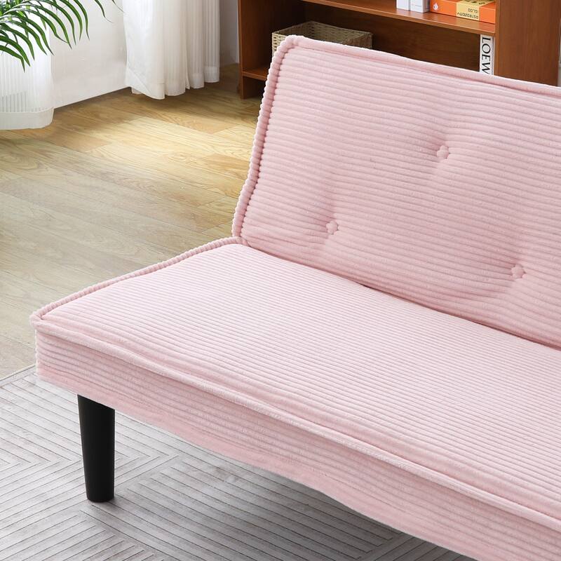 This 66-inch corduroy sofa bed can switch between the two comfortable forms