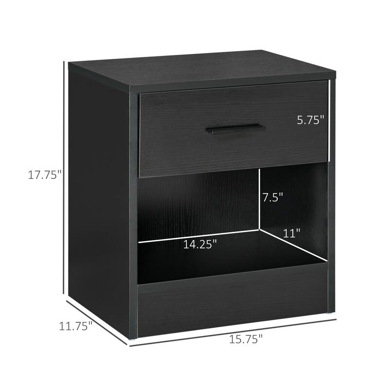 HOMCOM Modern End Table with Drawer, Space Saving Sofa Side Accent Table with Open Storage Shelf for Living Room or Bedroom