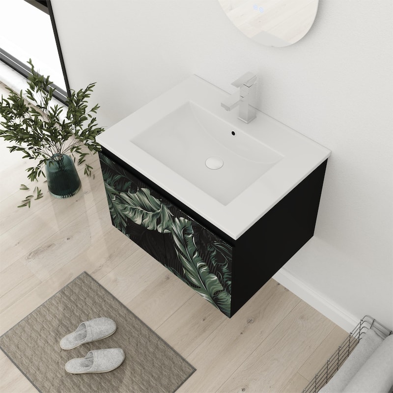 Bathroom Vanity With Sink In 24/30 Inch, Floating Bathroom Vanity with Soft Close Door