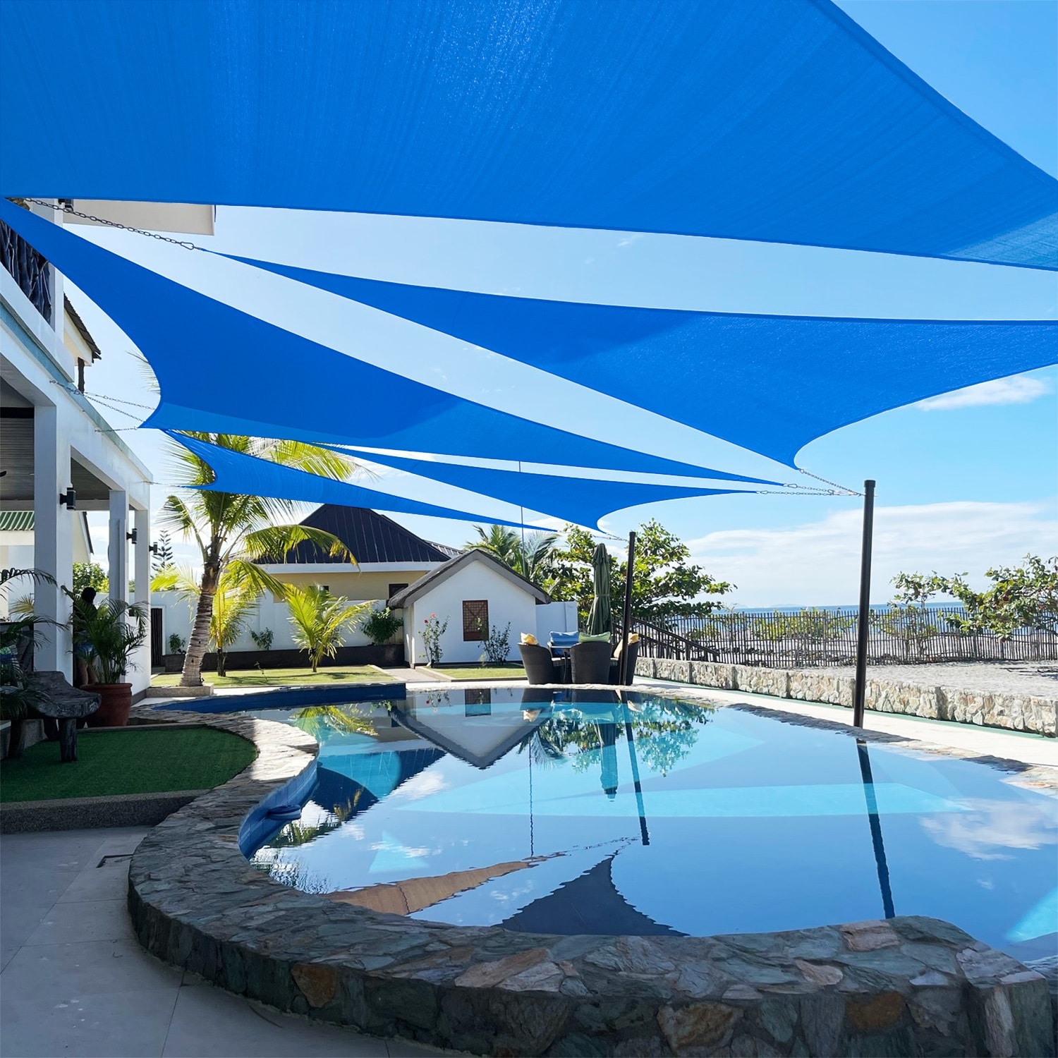 Sky Blue Sun Shade Sail Triangle Canopy 185 GSM Durable Fabric