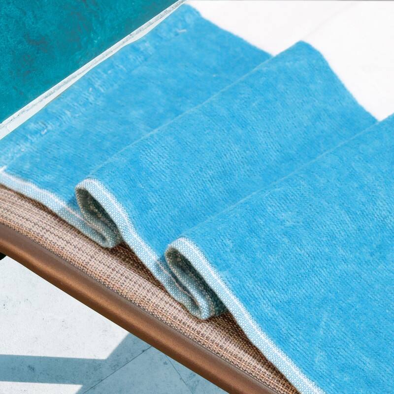 100% Cotton Cabana‑Stripe Lounge Chair Cover Terry Towel with Fitted Pocket & Back Flap Set of 2