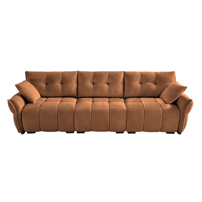 Tufted Sectional Sofa with 2 Pillows, 110" Modern Chenille Comfy Couches for Living Room, Lounges, Flared Arms Upholstered Sofa