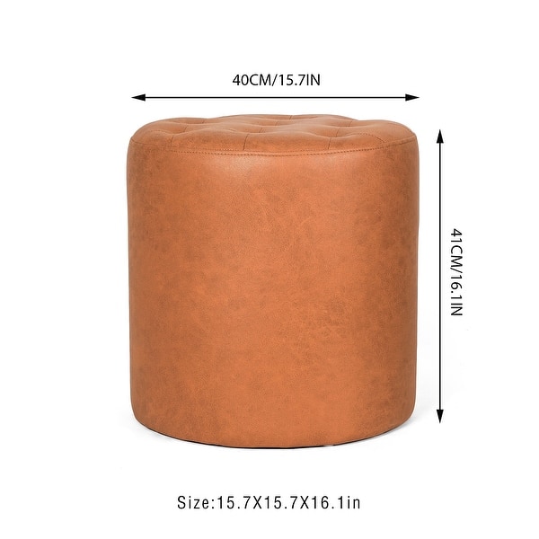 dimension image slide 1 of 7, Adeco Round Ottoman Upholstered Tufted Faux Leather Footrest