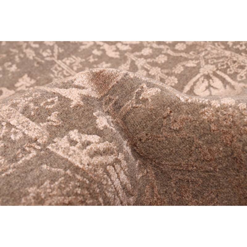 ECARPETGALLERY Hand-knotted Heritage Brown, Taupe Silk, Wool Rug - 2'6 x 13'10