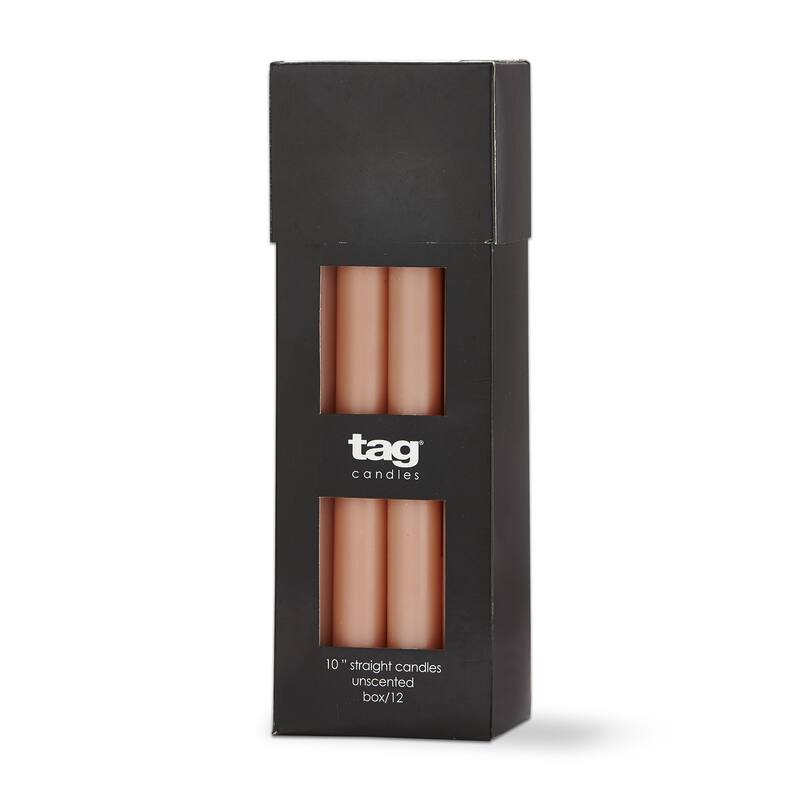 Color Studio 10" Straight Taper Unscented Smokeless Paraffin Wax Candle Blush, Burn Time 10 hrs. Set 12