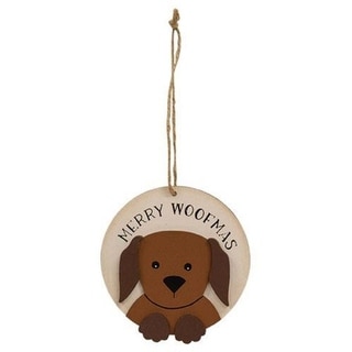 Merry Woofmas Wooden Ornament - H - 4.00 in. L- 4.00 in. - Bed Bath & Beyond - 37670186
