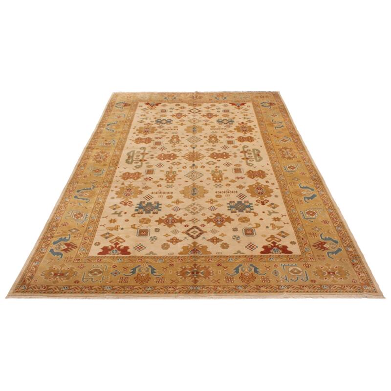 ECARPETGALLERY Hand-knotted Oushak Ivory Wool Rug - 8'8 x 13'5