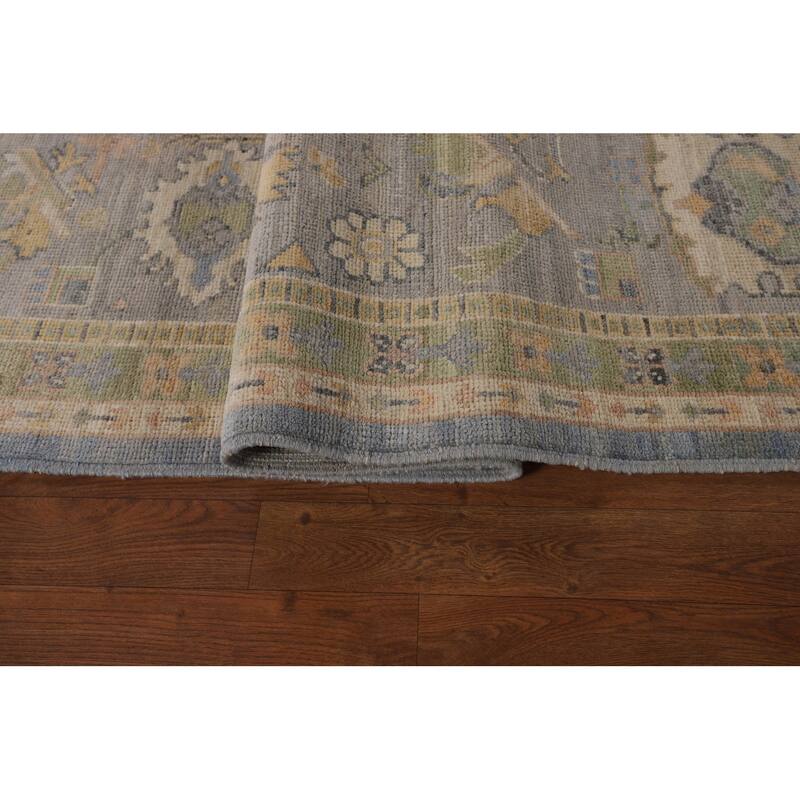 Light Blue Oushak Vegetable Dye Turkish Area Rug Handmade Wool Carpet - 8'5"x 9'11"