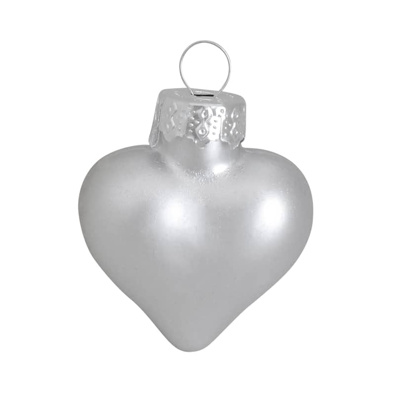 56ct Silver Matte Glass Heart Christmas Ornaments 1.75" (45mm)