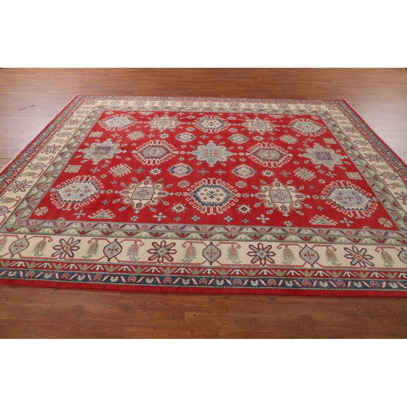 Traditional Red Geometric Kazak Oriental Area Rug Handmade Wool Carpet - 8'1" x 10'0"