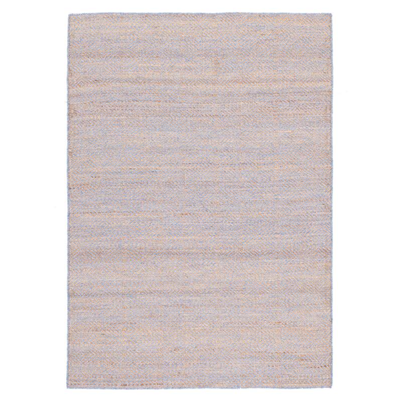 ECARPETGALLERY Flat-Weave Palas Denizli Blue, Tan Jute Kilim - 5'4 x 7'5