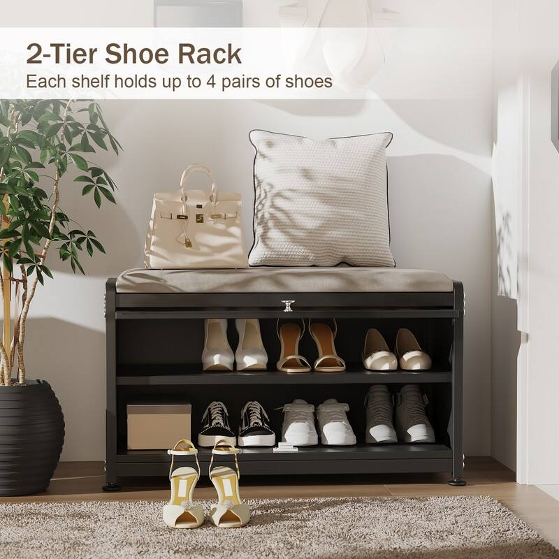 2-Tier Flip-Up Shoe Bench with Storage – 286lb Capacity, Soft Seat & Magnetic Closure