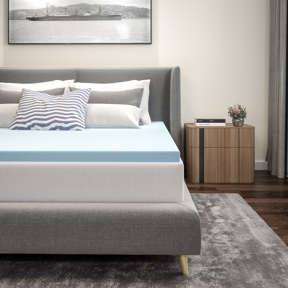 Gel Infused Hypoallergenic Cooling Memory Foam Mattress Topper - Blue