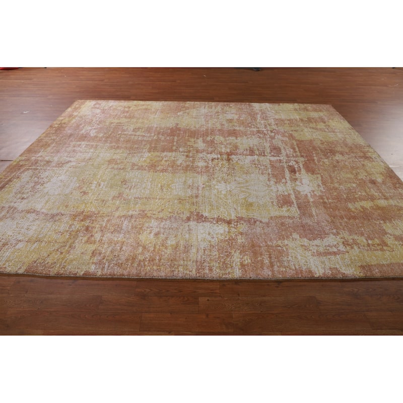 Orange Abstract Modern Area Rug Handmade Wool Carpet - 7'10"x 9'9"