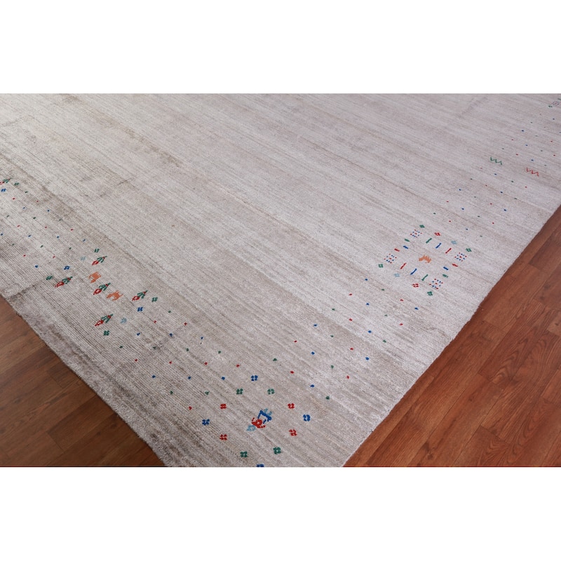 Hand Knotted Oriental 100% Wool Carpet Tribal Stripe Beige & Ivories Gabbeh Area Rug - 12' 3'' X 9' 2''