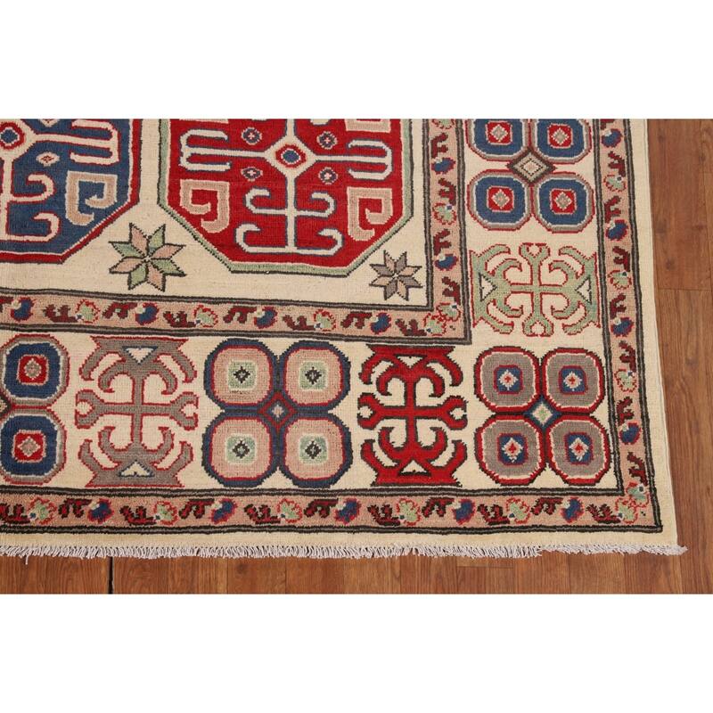 Traditional Beige Kazak Oriental Area Rug Hand-Knotted Wool Carpet - 6'6" x 9'6"