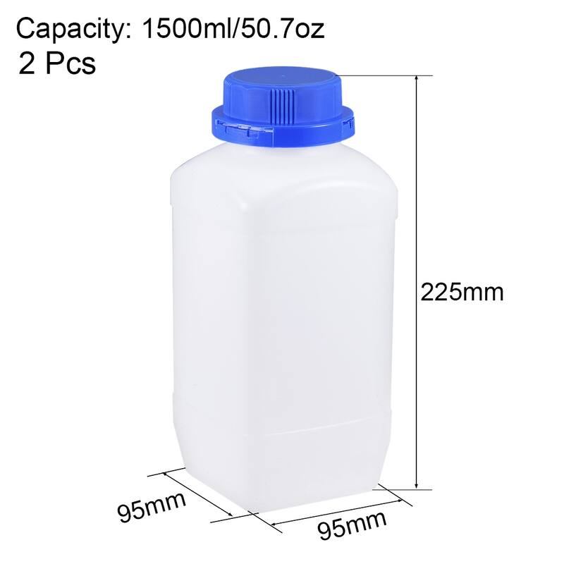 2x Plastic Lab Reagent Bottle Sample Sealing Liquid Storage Container - Translucent, Blue - 1500ml/50.7oz