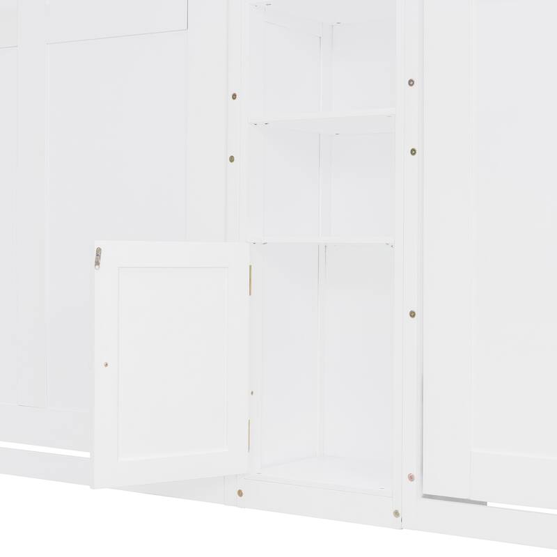 Dual Twin Wall Murphy Bed with Storage Cabinet and Display Shelves, Foldable Wooden Bed Frame for Apartments or Guest Rooms