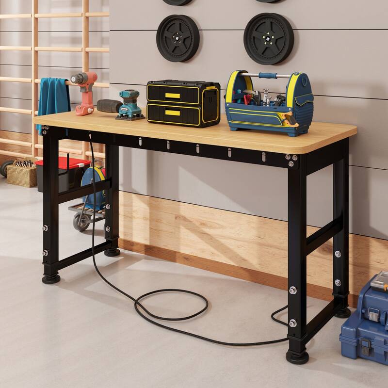 48"/60'' Work Bench for Garage with Pegboard & Power Outlets, 1600 LBS Load Capacity Ideal for Workshop