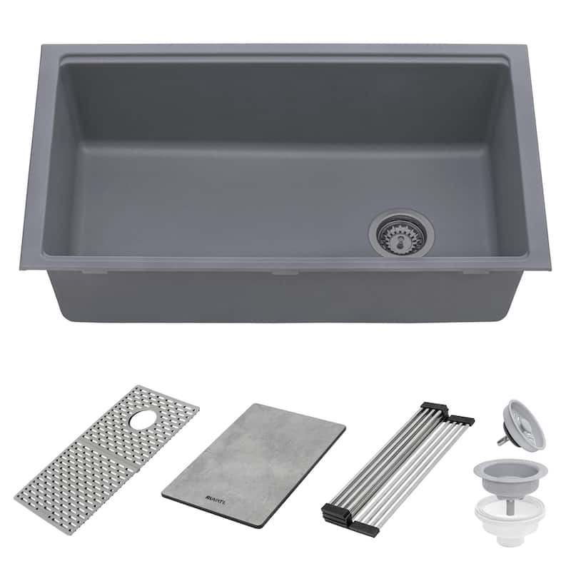 Ruvati 33-inch Undermount Workstation Granite Composite Kitchen Sink Urban Gray - RVG2302UG - 33" x 18-1/2″