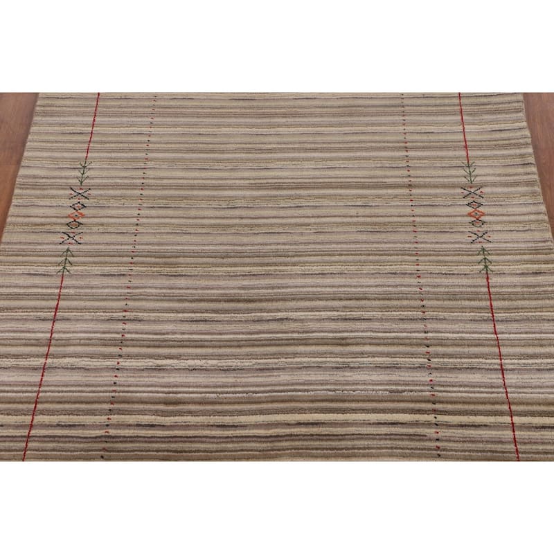 Striped Gabbeh Indian Area Rug Hand-Knotted Wool Carpet - 5'0"x 7'10"