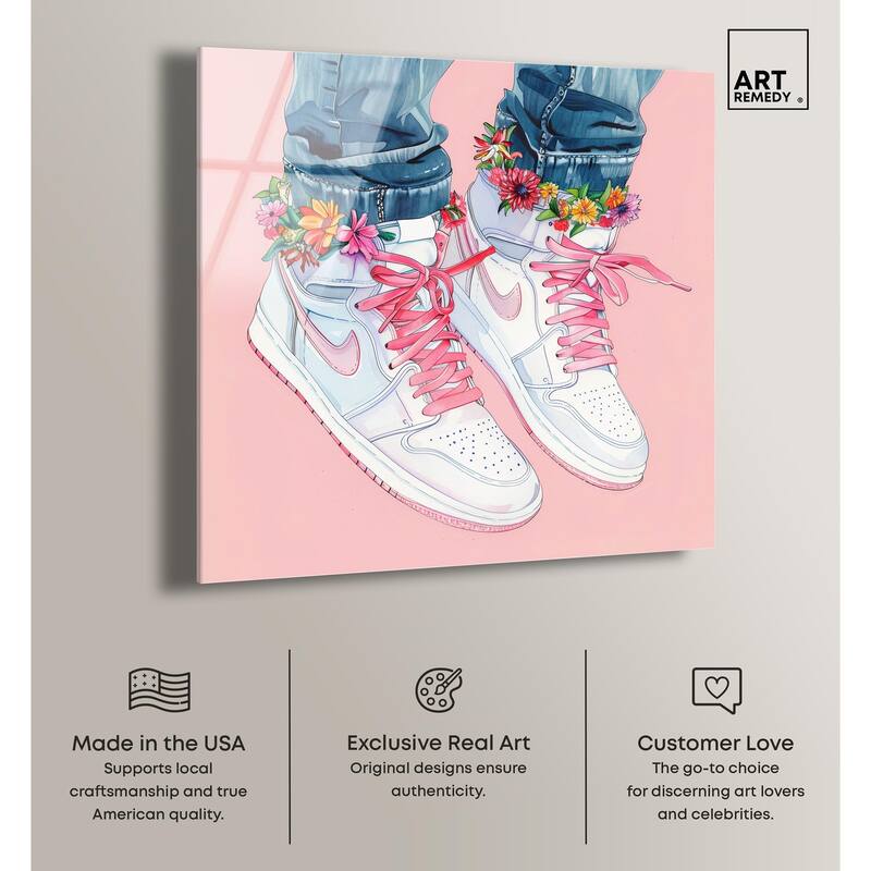 Blush Floral Bloom Sneakers Acrylic by Art Remedy, Ready to Hang