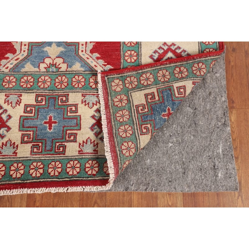 Geometric Red Kazak Oriental Area Rug Handmade Living Room Wool Carpet - 6'8" x 9'11"