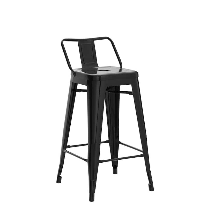 26" Metal Bar Stools Set of 4 Counter Height Barstools with Low Back Indoor Outdoor Kitchen Stools Modern Industrial Bar Chairs