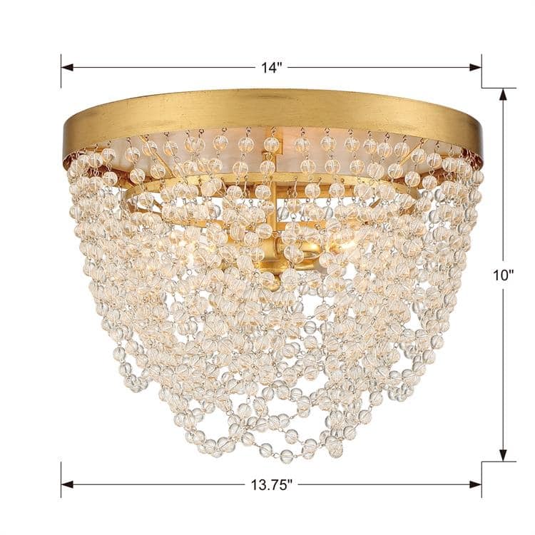 Fiona 3 Light Antique Gold Ceiling Mount - 13.75'' W x 10'' H