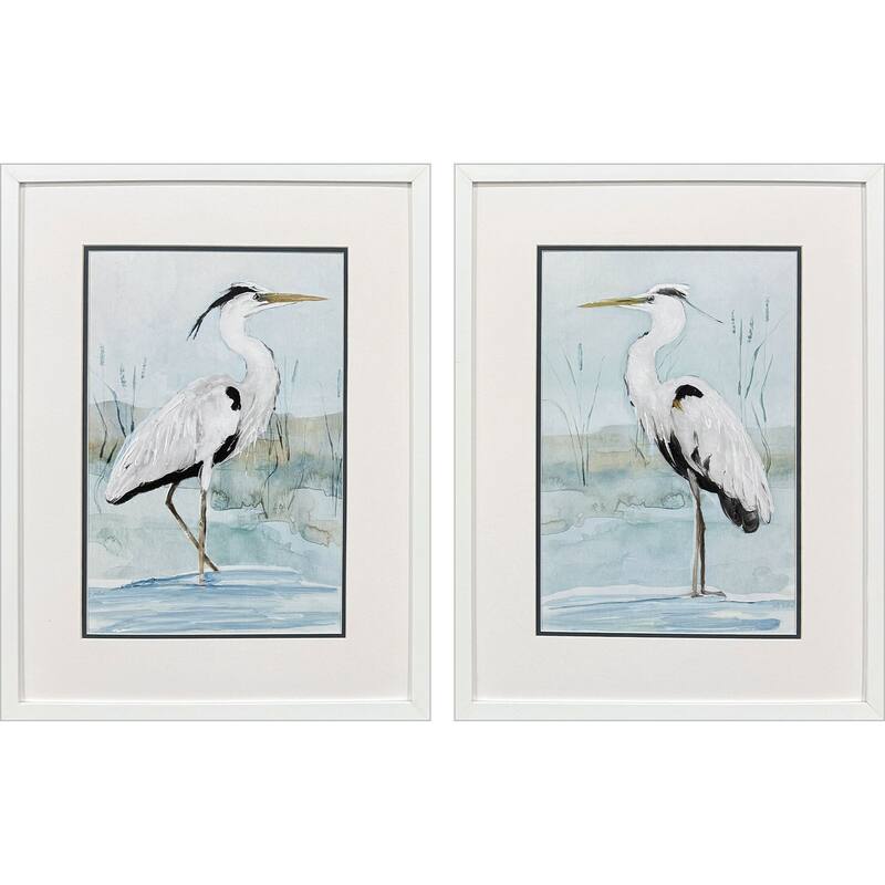 Paragon Heron on Blue Framed Art - Set of 2