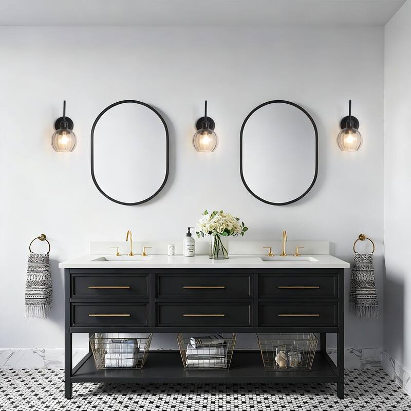 Modern 1-Light Bathroom Vanity Wall Sconce with Textured Glass Shade