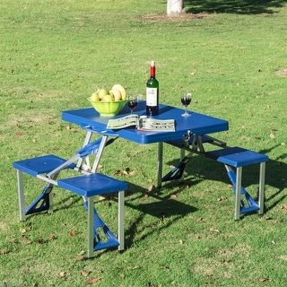 Outsunny Blue Aluminum Portable/Folding Outdoor/Camp Suitcase Picnic Table with 4 Seats