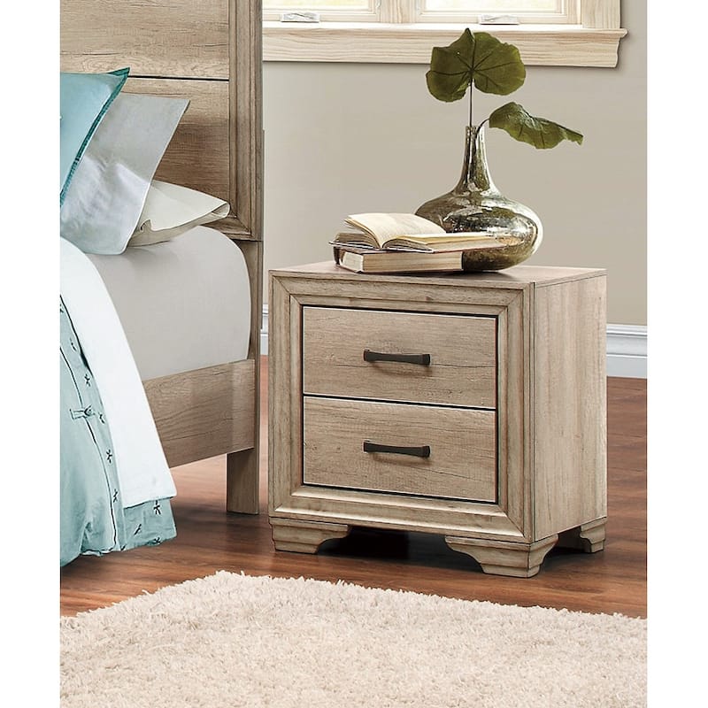 Wooden Nightstand with Charging Station, Living Room End Table with 2 Drawers, Coffee Table with Solid Wood Legs - Natural