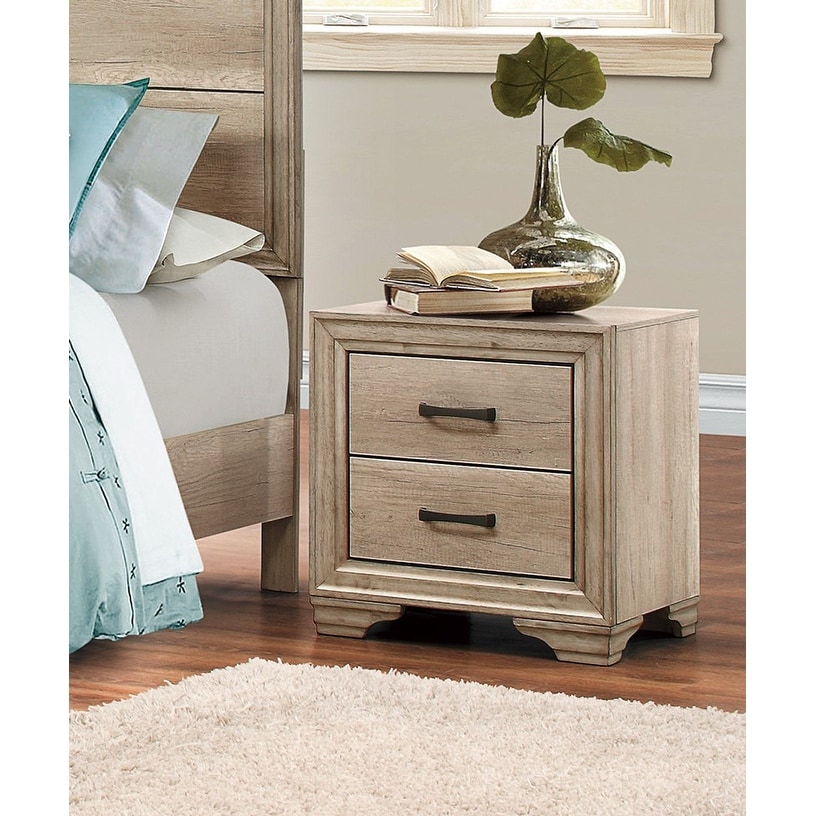 Wooden Nightstand with Charging Station, Living Room End Table with 2 Drawers, Coffee Table with Solid Wood Legs
